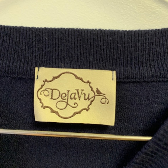 Deja Vu ruffle sleeve cropped sweater navy blue - Picture 4 of 4
